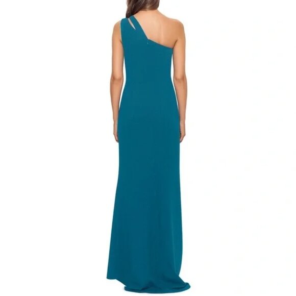 248$ Aqua Cutout One Shoulder Gown Maxi Dress Sleeveless Size 12 Azure Blue - Picture 2 of 5